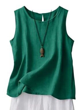 Cotton Linen Blend Tank Top Breathable Sleeveless Gauze layering Tops